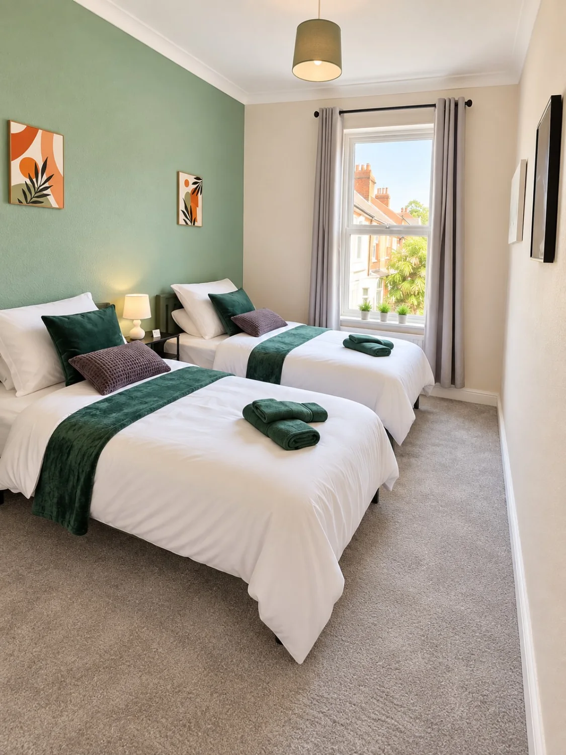 Twin bedroom with crisp bedding